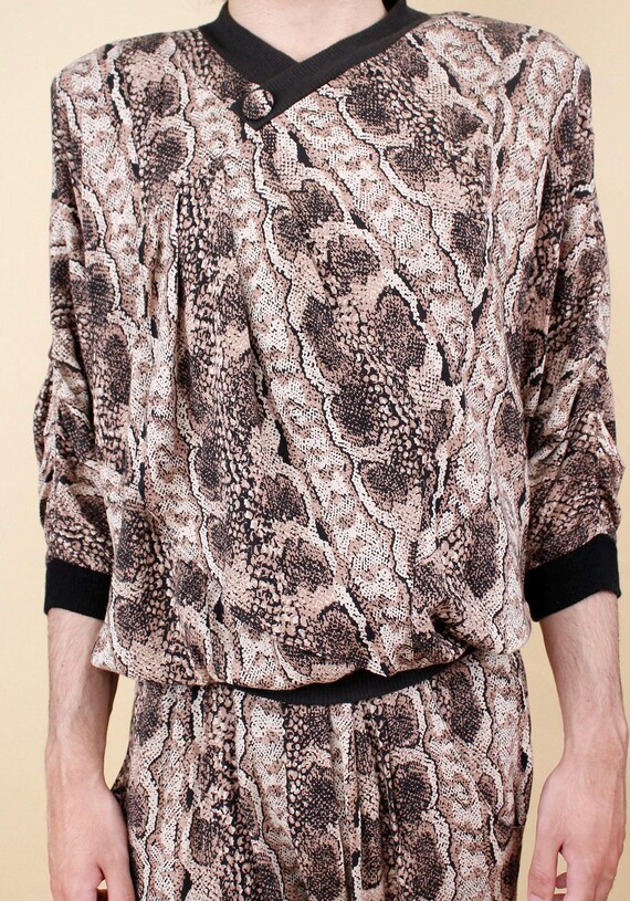80s Vtg Snake Print Python Rayon 2pc Matching Set… - image 12