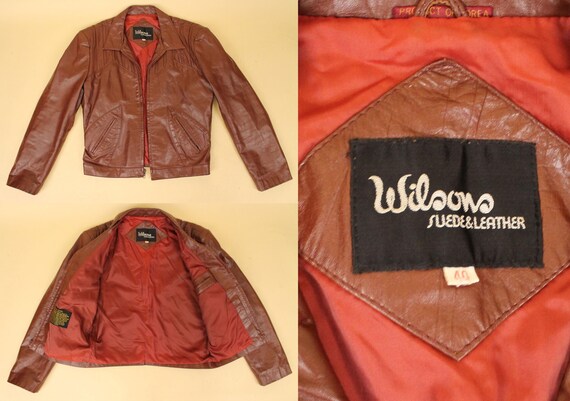 70s Vtg Brown Leather Zip up Collared Jacket Straight Cut Coat