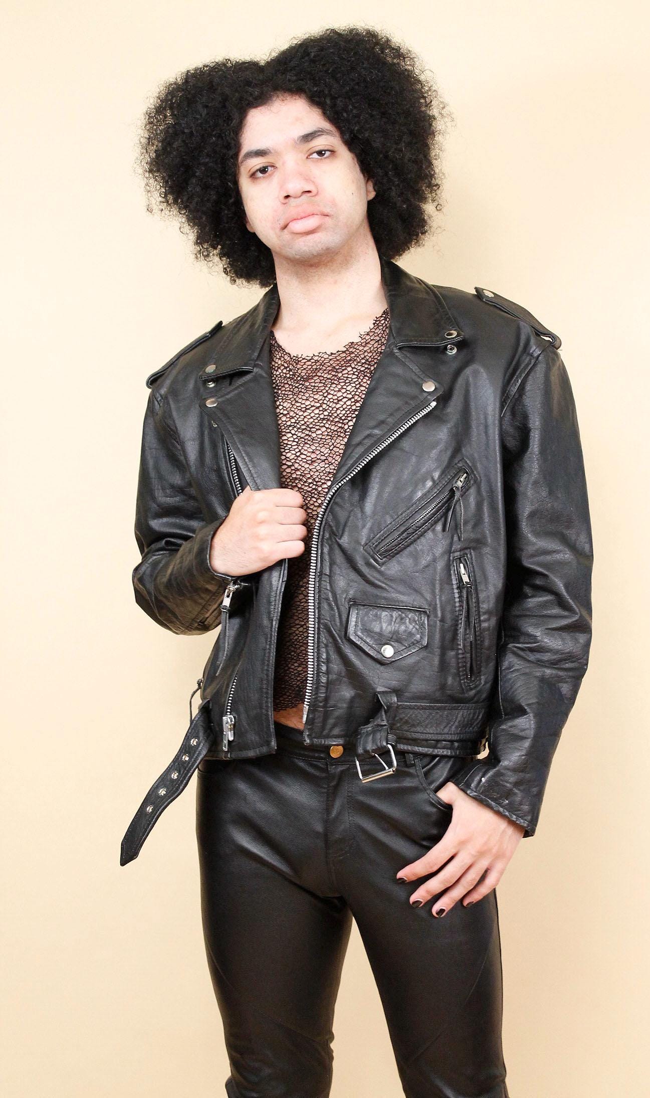 80s 90s Vtg LA ROXX Black Leather Motorcycle Jacket Biker Moto