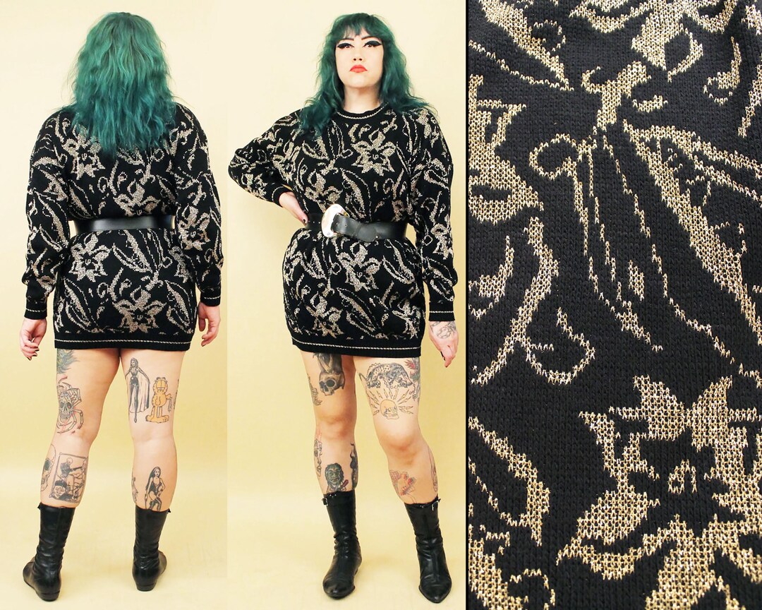 Retro Blue gold open weave knit • M