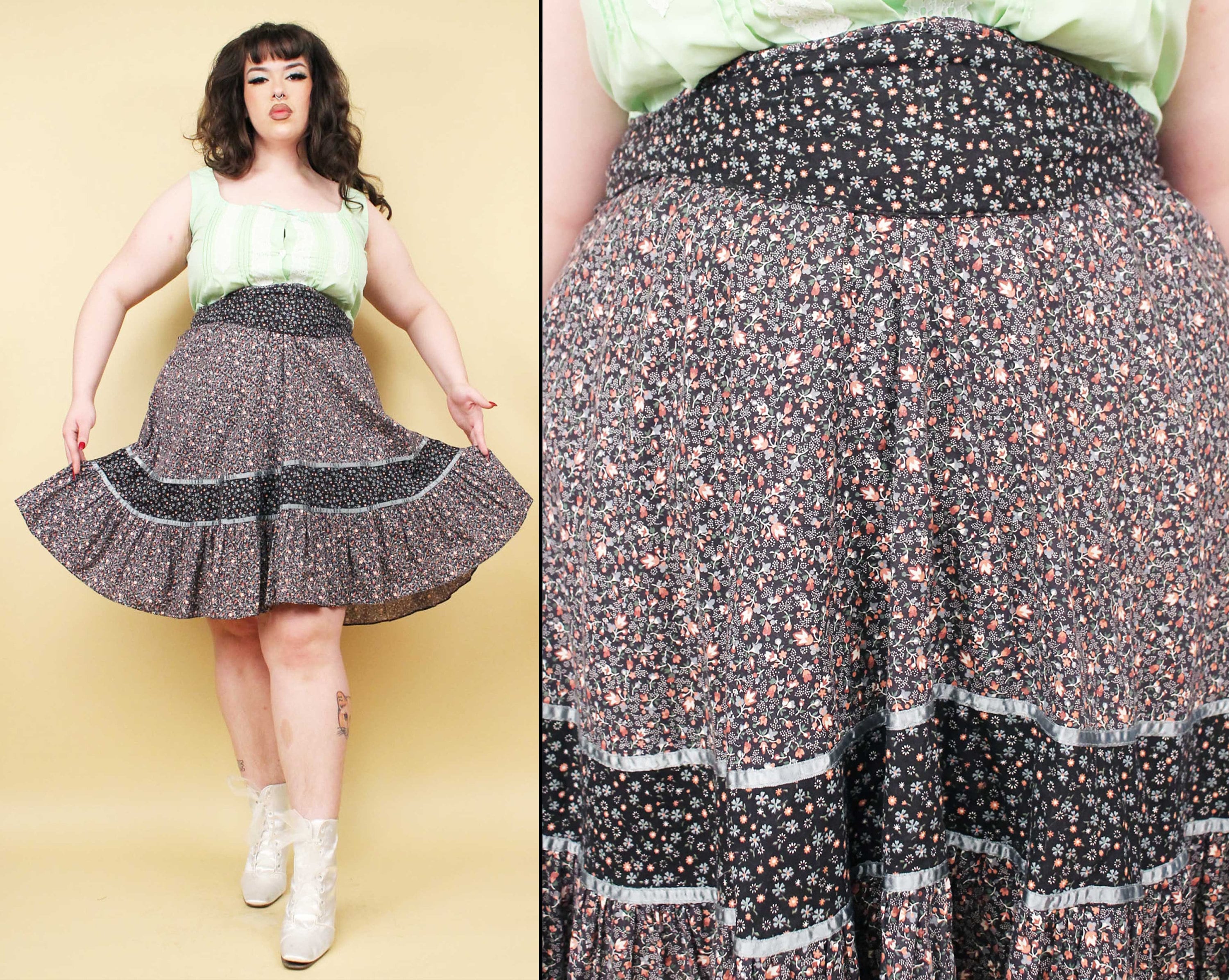 Plus size top white skirt 70s