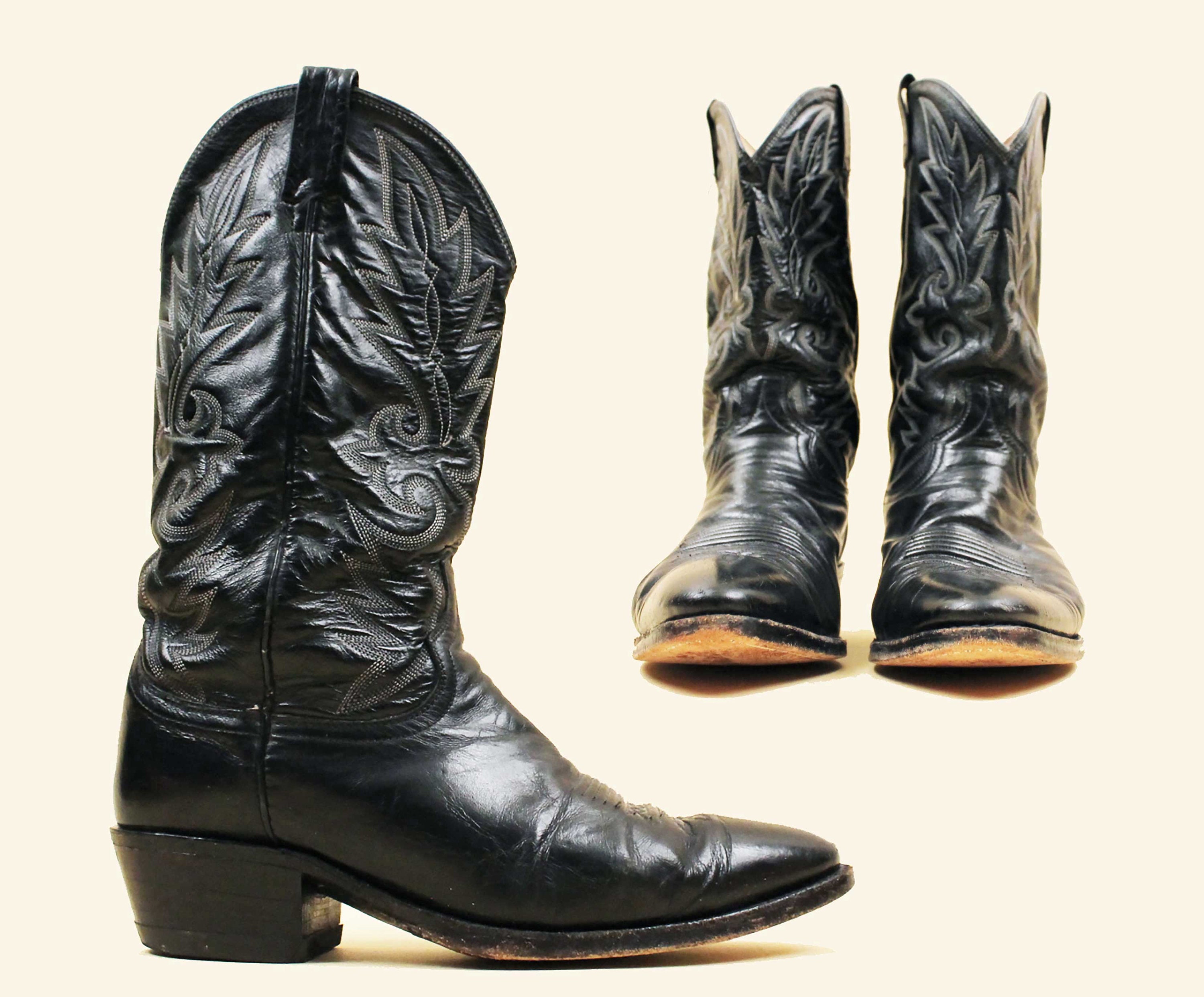 Vintage Dan Post Cowboy Boots Mens Size 10 D Black Leather Western 90s 16770 Vintage DAN POST Women main image 3