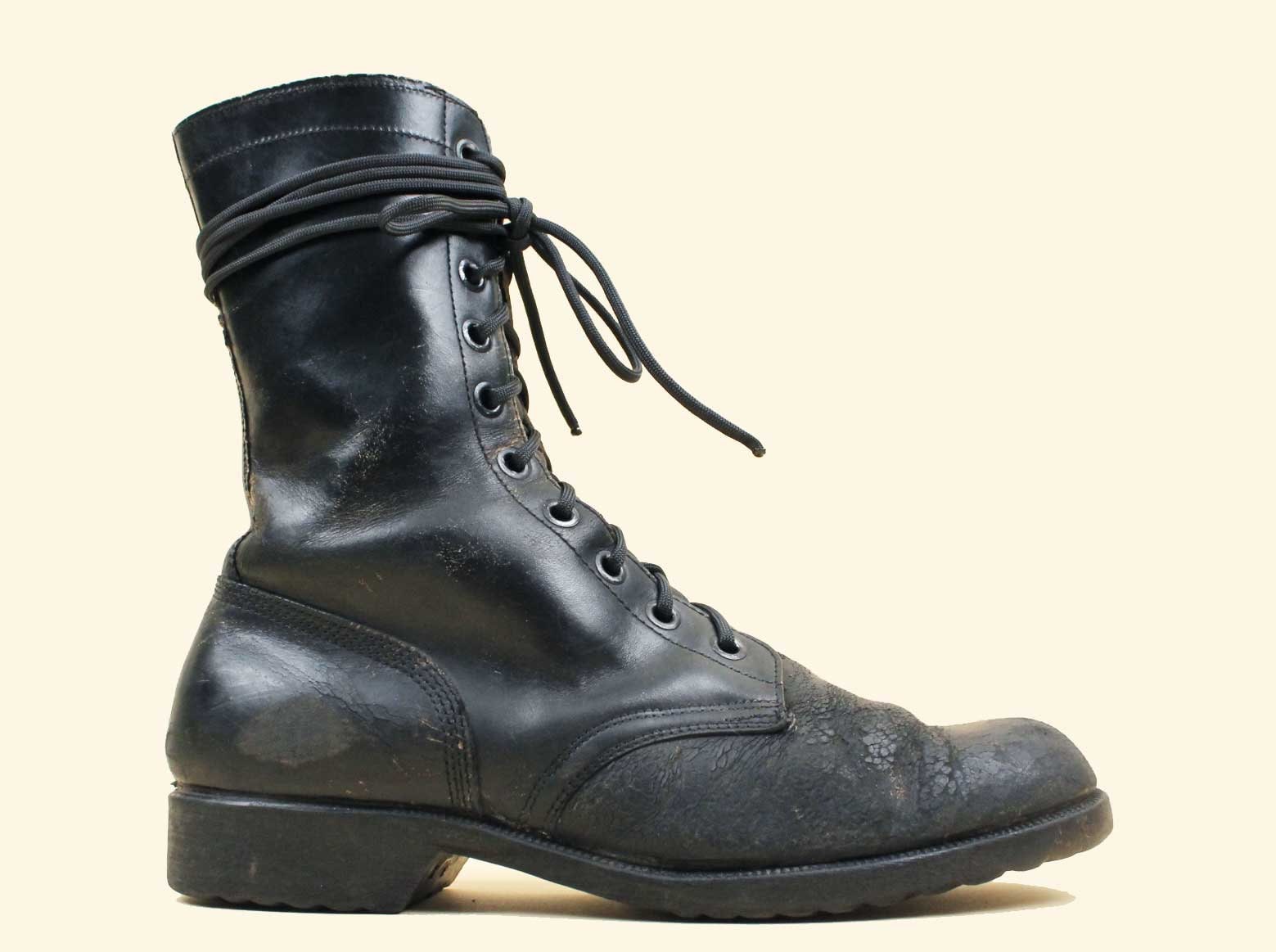 70s 1972 Dated Vtg Black Leather Lace up Combat Boot US Army