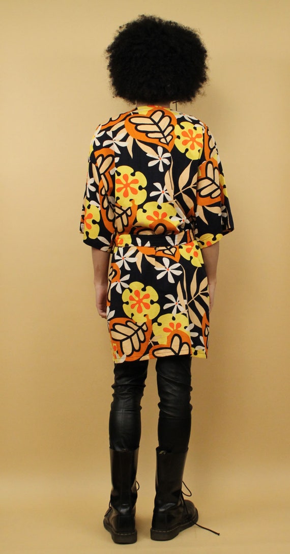 60s 70s Vtg Black Yellow Orange Mod Cotton Psyche… - image 5