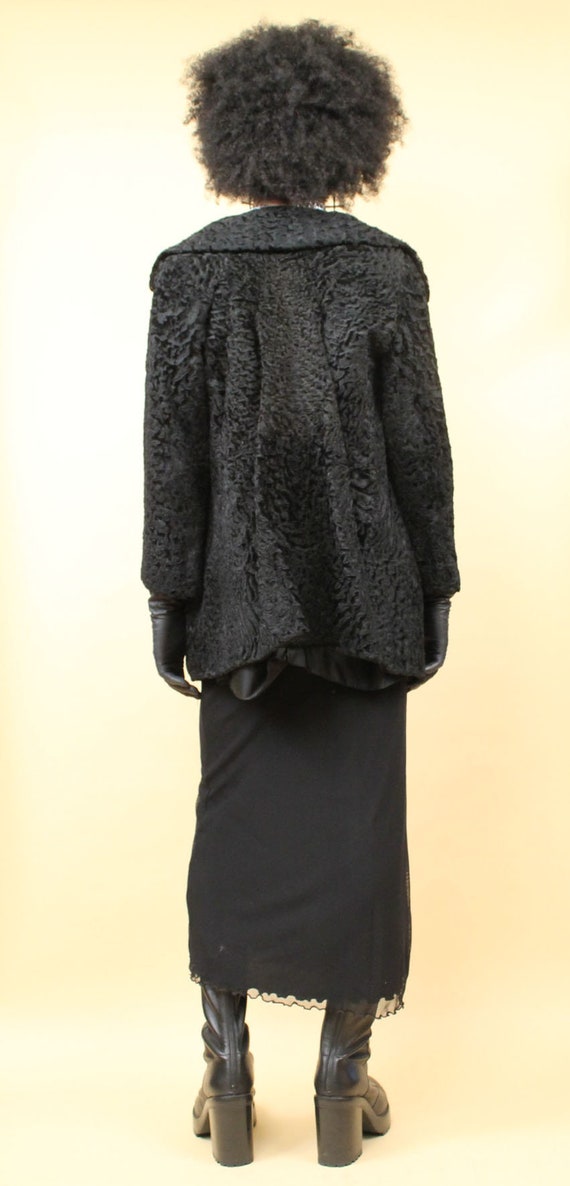 30s 40s Vtg Black Persian Curly Lamb Fur Jacket S… - image 8