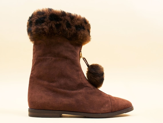 70s Vtg Bottega Veneta Nubuck Suede & Shearling S… - image 1