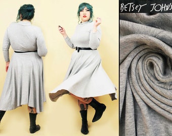 80s 90s Vtg Betsey Johnson Grey Sweatshirt Dress Full Skirt Shoulder Pad Drop Waist Women's tag Small fits up to Large