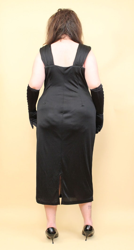 80s Vtg Black Pearl Detail Evening Gown Sleeveles… - image 6