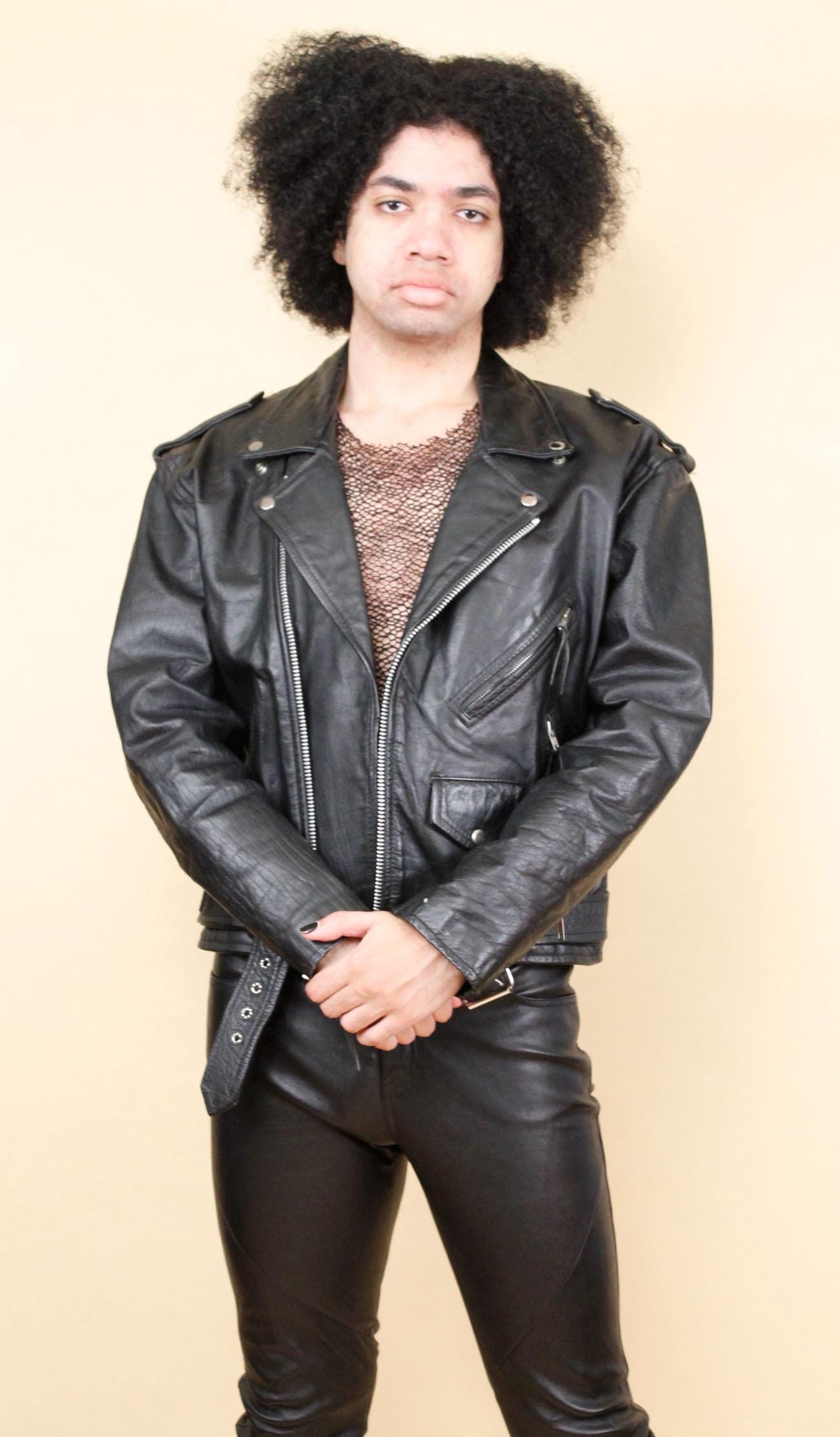 80s 90s Vtg LA ROXX Black Leather Motorcycle Jacket Biker Moto