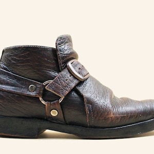 60s 70s Vtg Brown Leather Harness O Ring Boots Biker Motorcycle Moto Pull On Ankle Men&#39;s US 8.5 9 Women&#39;s 10.5 11 EU 42.5