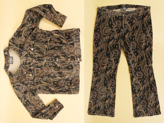 90s 70s Vtg SERIOUS Paisley 2pc Trucker Jacket & … - image 9