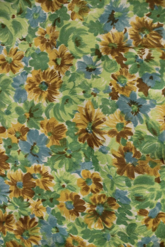 50s 60s Vtg Green Yellow Floral 3/4 Sleeve Day Dr… - image 10