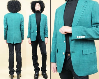 60s 70s Vtg John Weitz Palm Beach Sport Coat Turquoise Woven Texture Blazer Jacket Midcentury Menwear Men's Sm Med
