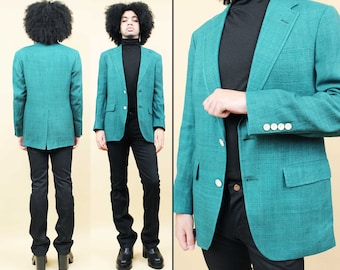 60s 70s Vtg John Weitz Palm Beach Sport Coat Turquoise Woven Texture Blazer Jacket Midcentury Menwear Men's Sm Med