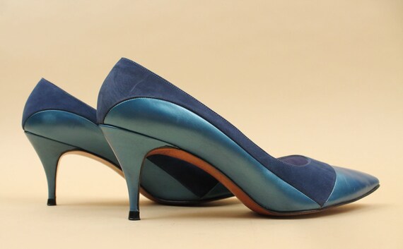 50s 60s Vtg Blue Pearl Leather & Suede Sleek High… - image 8