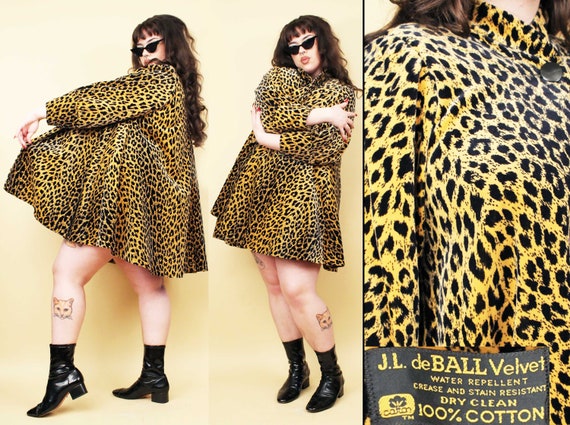 80s does 50s Vtg Leopard Print Swing Tented Coat … - image 1