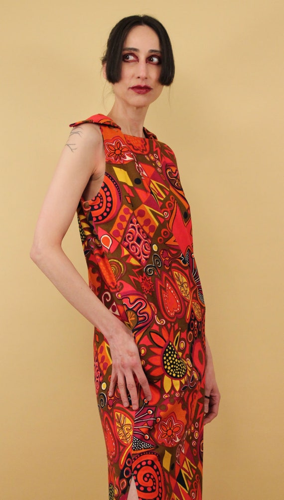 60s Vtg Giant Pointy Collar Psychedelic Maxi Dres… - image 3