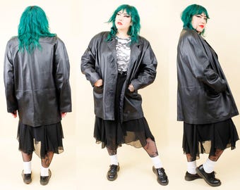 80s Vtg Black Long Cocoon Trench Coat Futuristic Matrix Goth Post