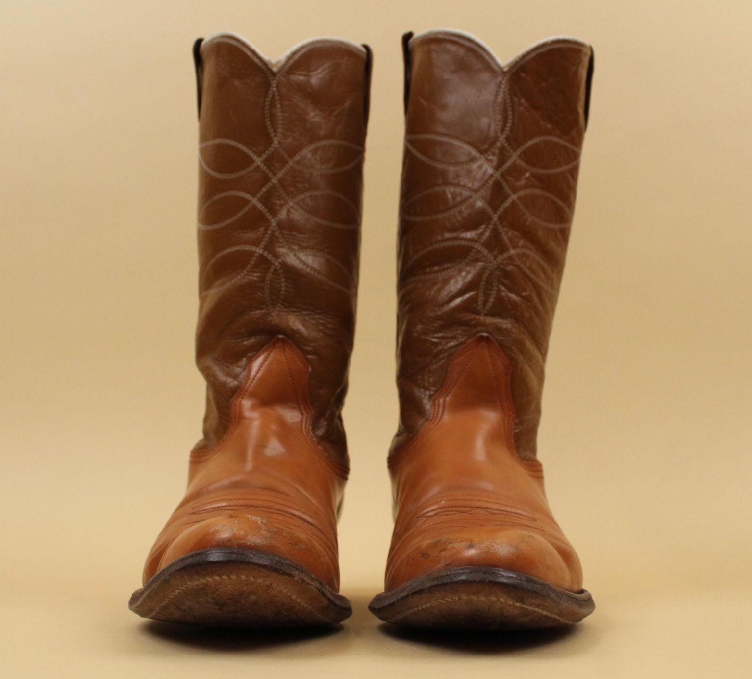 70s Vtg Nocona Texas Brown Leather 2 Tone Cowboy Boot Western