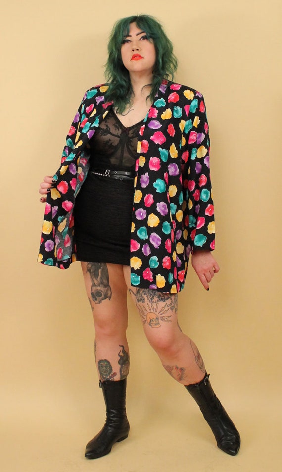 80s Vtg Cotton Candy Fluff Print Kimono Duster La… - image 2