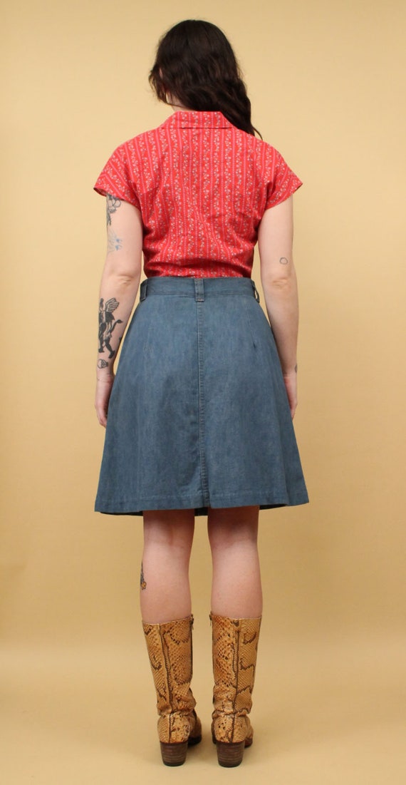 70s Vtg Light Wash Cotton Denim Blue Jean Mini Sk… - image 5