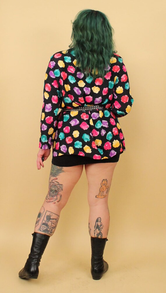 80s Vtg Cotton Candy Fluff Print Kimono Duster La… - image 8