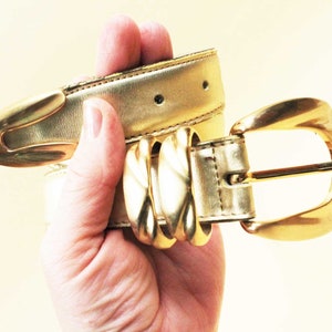 Chunky Waist Belt with Gold-Tone Buckle, Leather Big Gold Buckle Corset Belt | Womens Black Leather main image 3