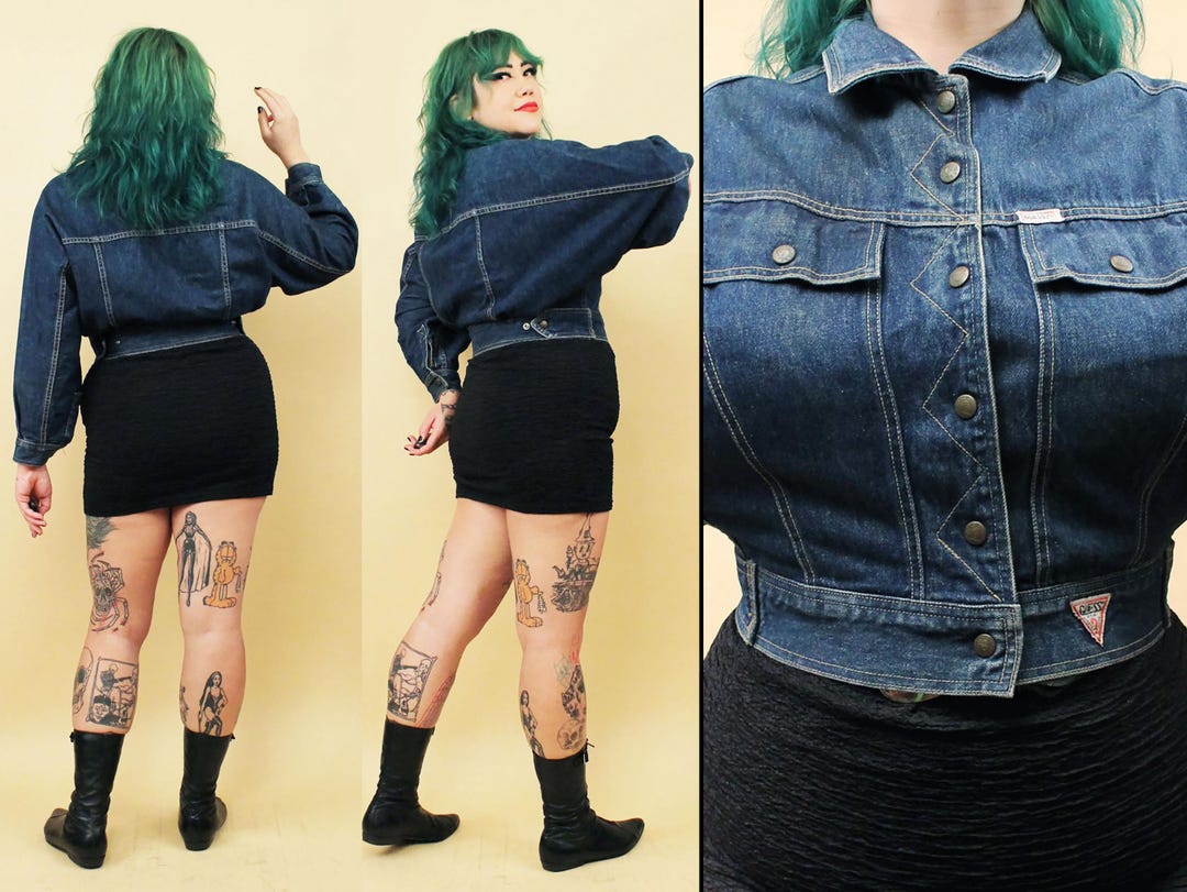 80s Vtg GUESS Jeans Marciano Dark Denim Cropped Batwing Cotton