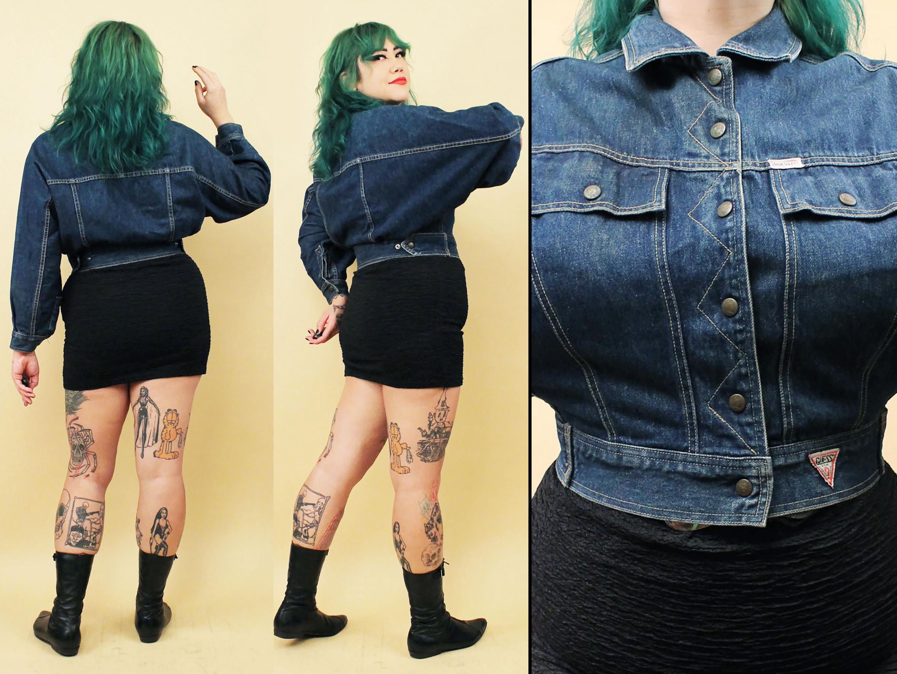 80s Vtg GUESS Jeans Marciano Dark Denim Cropped Batwing Cotton 