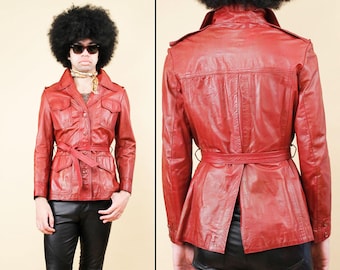 70s Vtg Wilsons Weather Red Brown Spy Jacket Belted Bond Girl Women's M B38" W34" H38" L25"