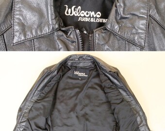 70s 80s Vtg Black Leather Zip up Cafe Racer Collared Tiny Fit