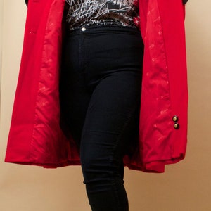 80s Vtg Rothschild Red & Black Faux Fur Wool Military Inspired Pea Coat Double Breasted Button Mock Collar Plus Size Designer L XL 12 tag 14 image 9