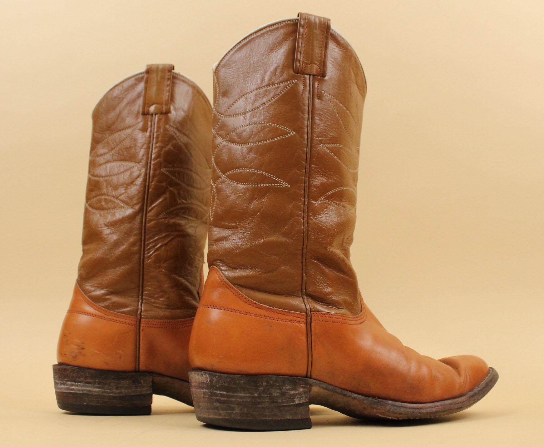 70s Vtg Nocona Texas Brown Leather 2 Tone Cowboy Boot  display picture 2