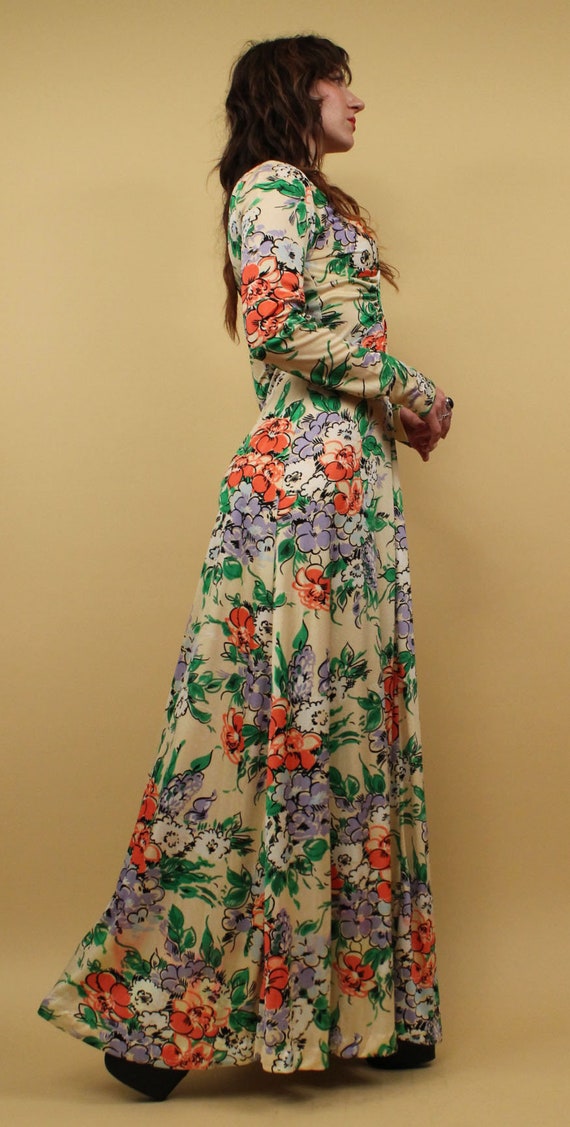 60s 70s Vtg Floral Pattern Floor Length Maxi Dres… - image 6