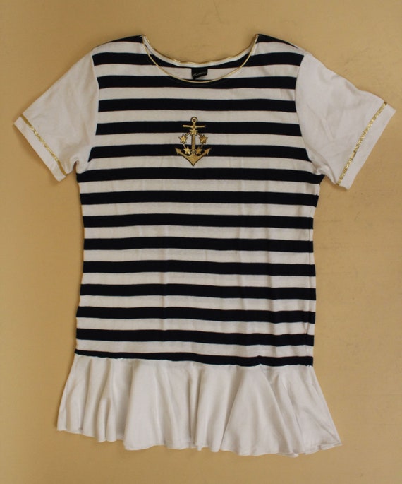80s Vtg Sailor Striped Nautical Anchor Embroidere… - image 10