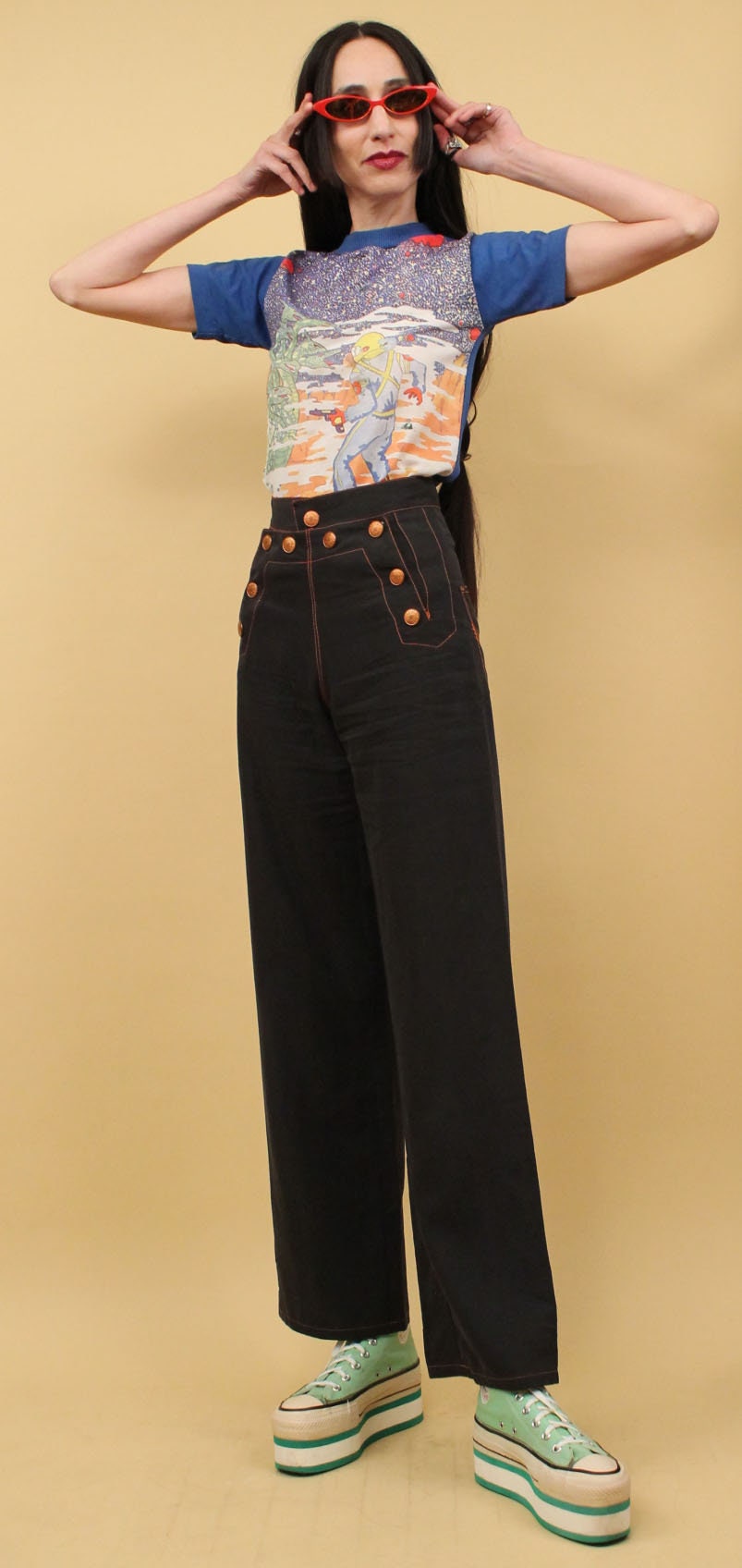 90s Vtg JPG Gaultier Jeans Sailor Snap Button Corset Back