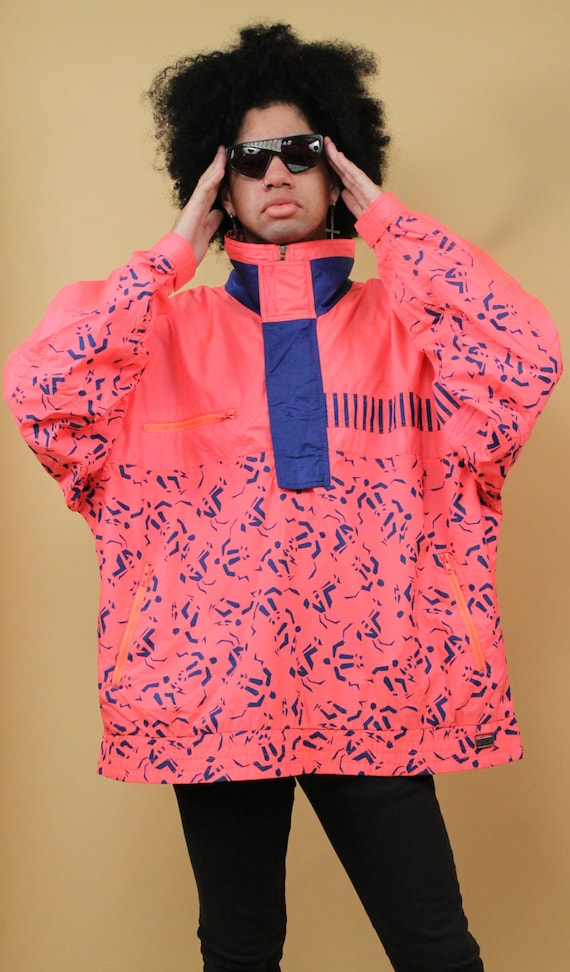 80s 90s Vtg Dayglo Neon Salmon Pink Ski Jacket Windbreaker High