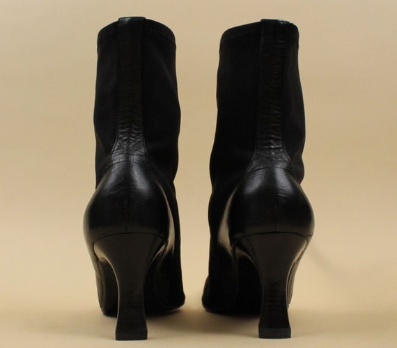 90s Y2K Vtg Black Neoprene & Leather Sock Boot Pu… - image 7