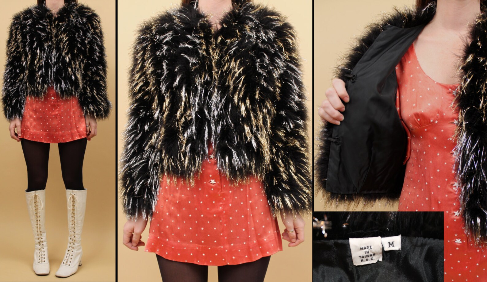 Small 1980s Black Marabou Feather Cropped Vest Embellished Shrug