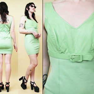 80s 90s Vtg Pastel Lime Green Leather Mini Dress Sleeveless John Murrough  the Nanny Designer Women's Tag Small - Etsy