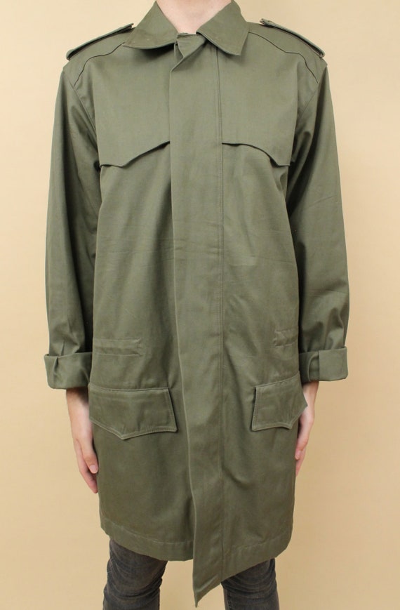 80s Vtg Italian Army Green Cotton Chore Coat Long… - image 6