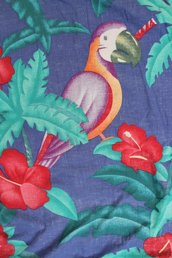 80s Vtg Parrot Tropical Print 100% Cotton Button … - image 2
