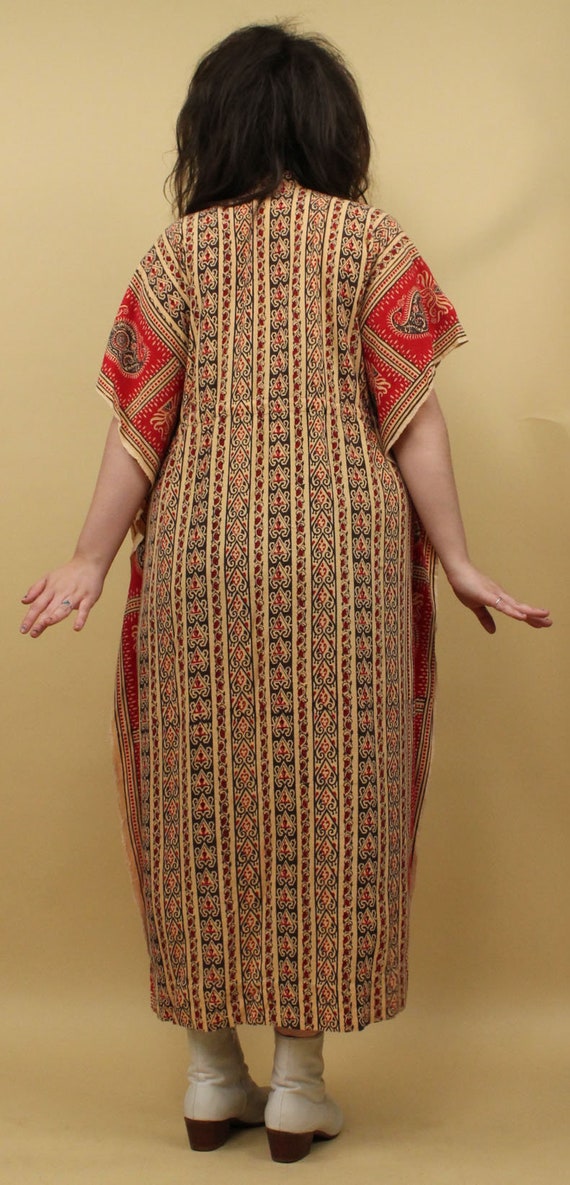 60s 70s Vtg Heavy Woven Cotton Indian Block Print… - image 4