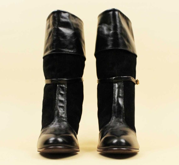 70s Vtg Deadstock Black Suede Harness Boot Fold O… - image 3