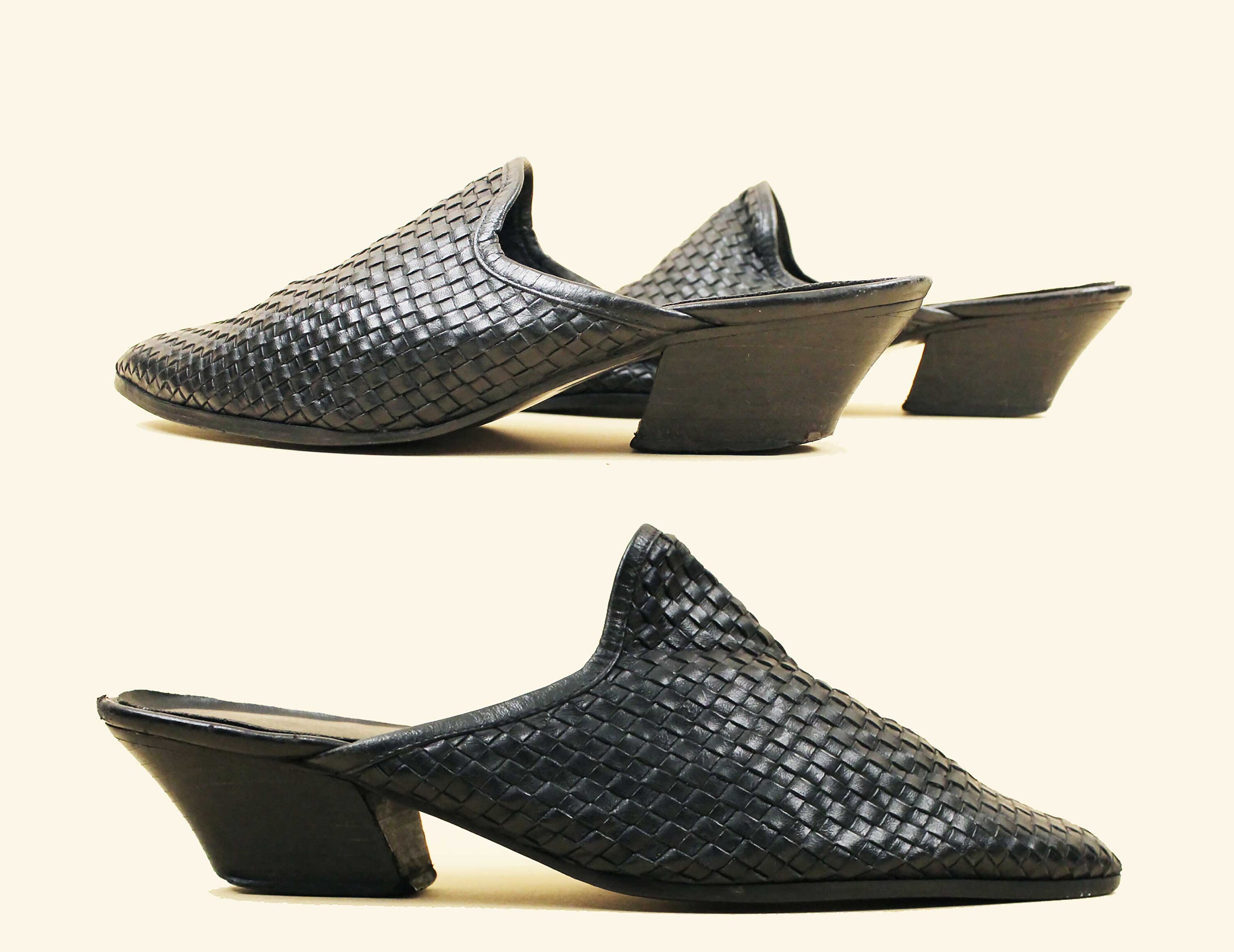 80s 90s Vtg Black Woven Leather Slip on Slide Mule Low Heel Women's US 10 9.5 EU 42 41 - Etsy 80s 90s Vtg Black Woven Leather Slip on Slide Mule Low Heel Women's US 10 9.5 EU 42 41 - Etsy