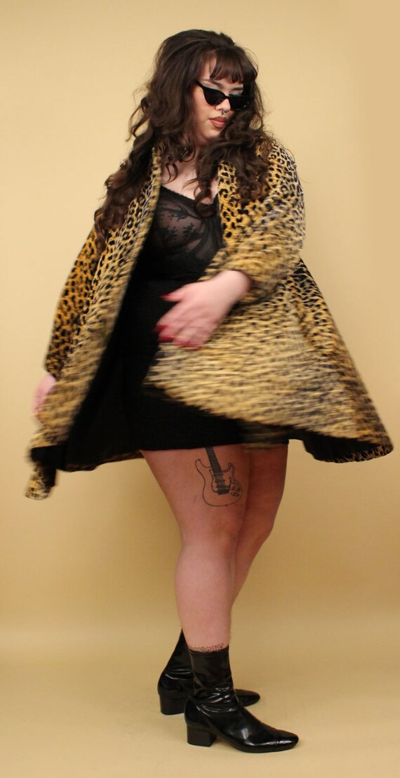 80s does 50s Vtg Leopard Print Swing Tented Coat … - image 8