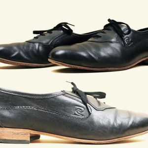 70s 80s Vtg Pierre Cardin Black Leather Dress Shoe Oxford Lace Up Men&#39;s US 8 Women&#39;s 10 EU 42