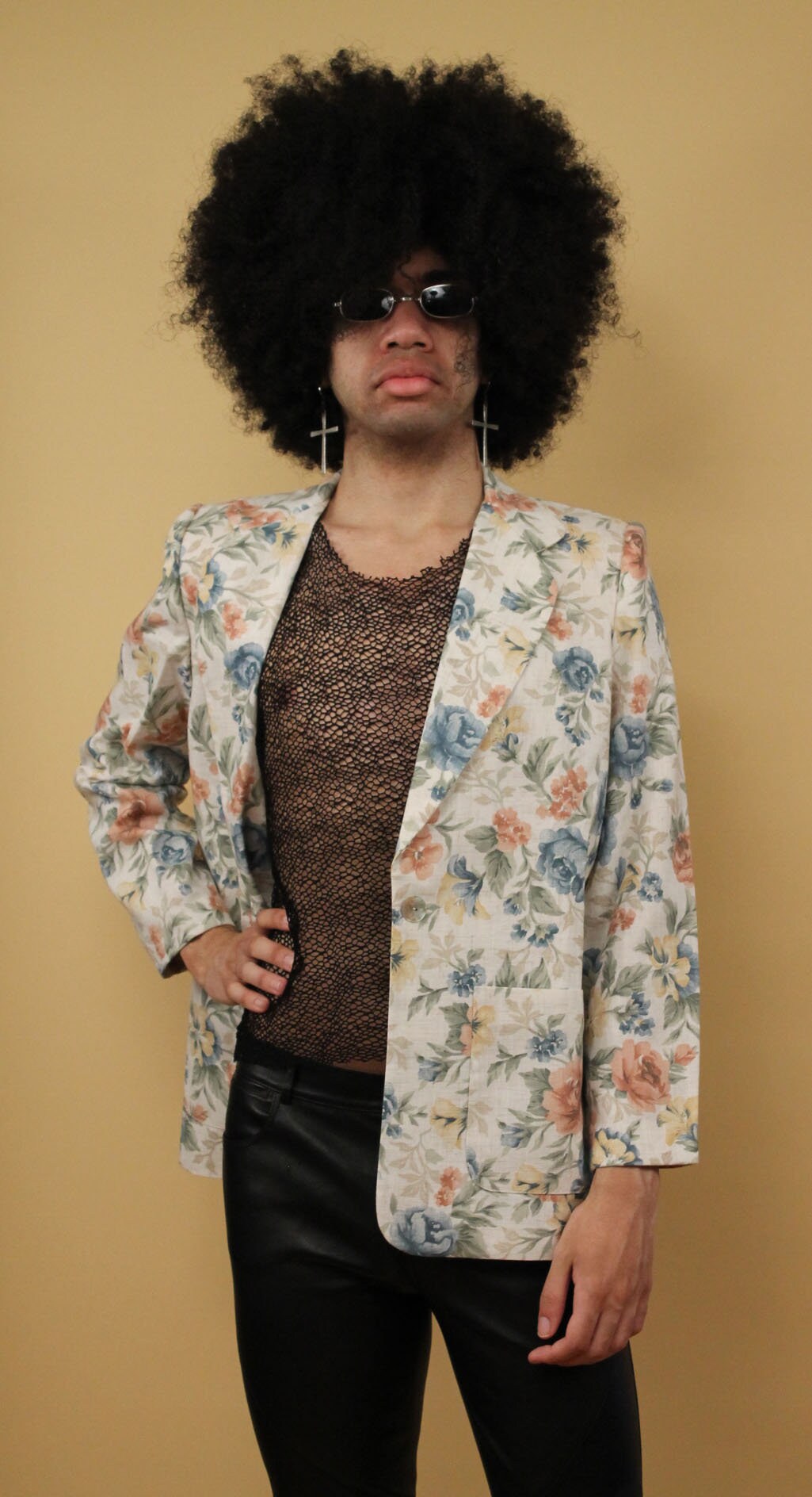 80s Vtg Floral Pastel Blazer Linen Collared Jacket Ugly