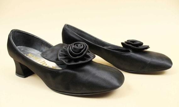 50s 60s Vtg Jet Black Genuine Leather Mary Jane G… - image 2