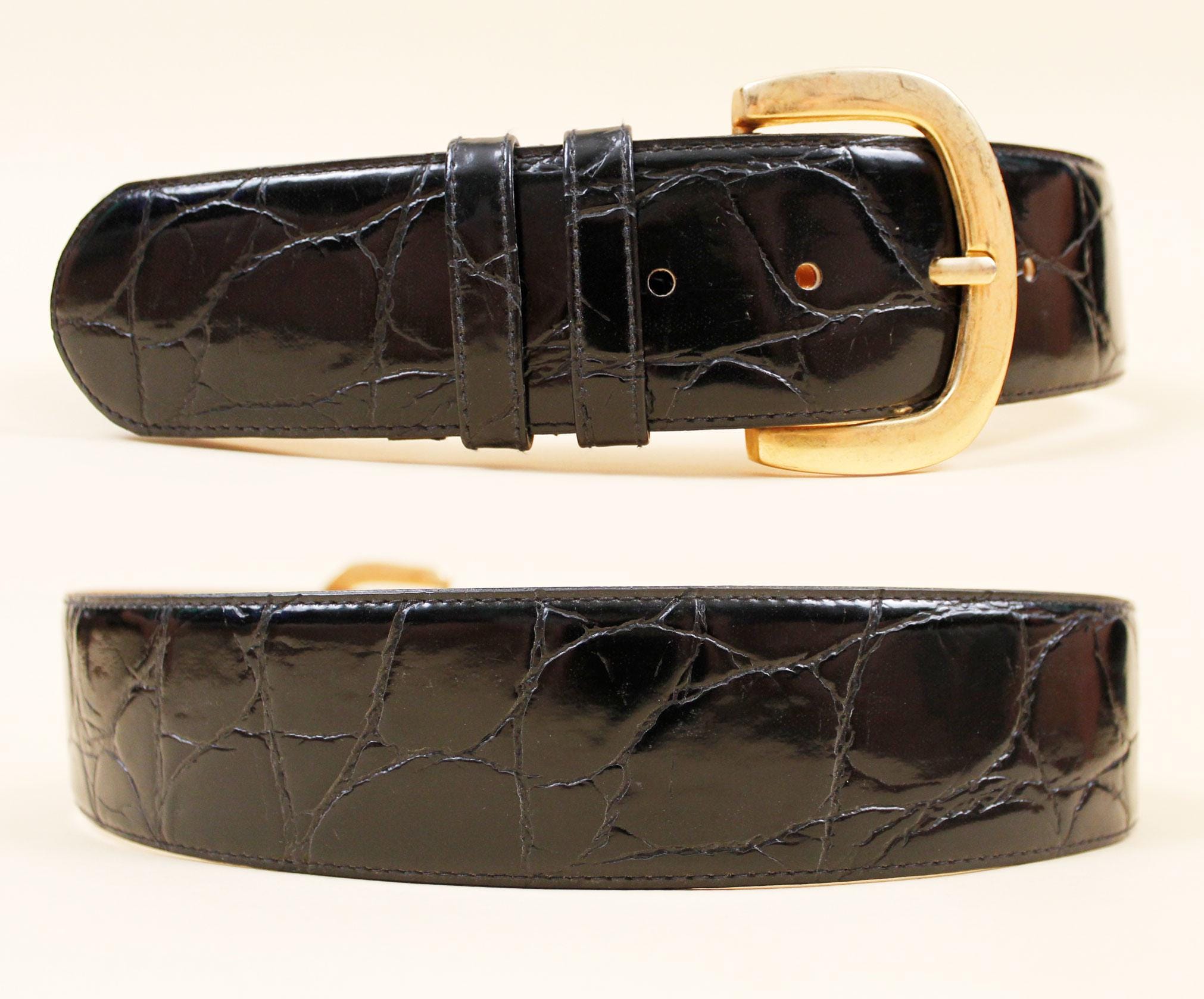 80s 90s Vtg Black Alligator Embossed Reptile Leather Belt  display picture 1